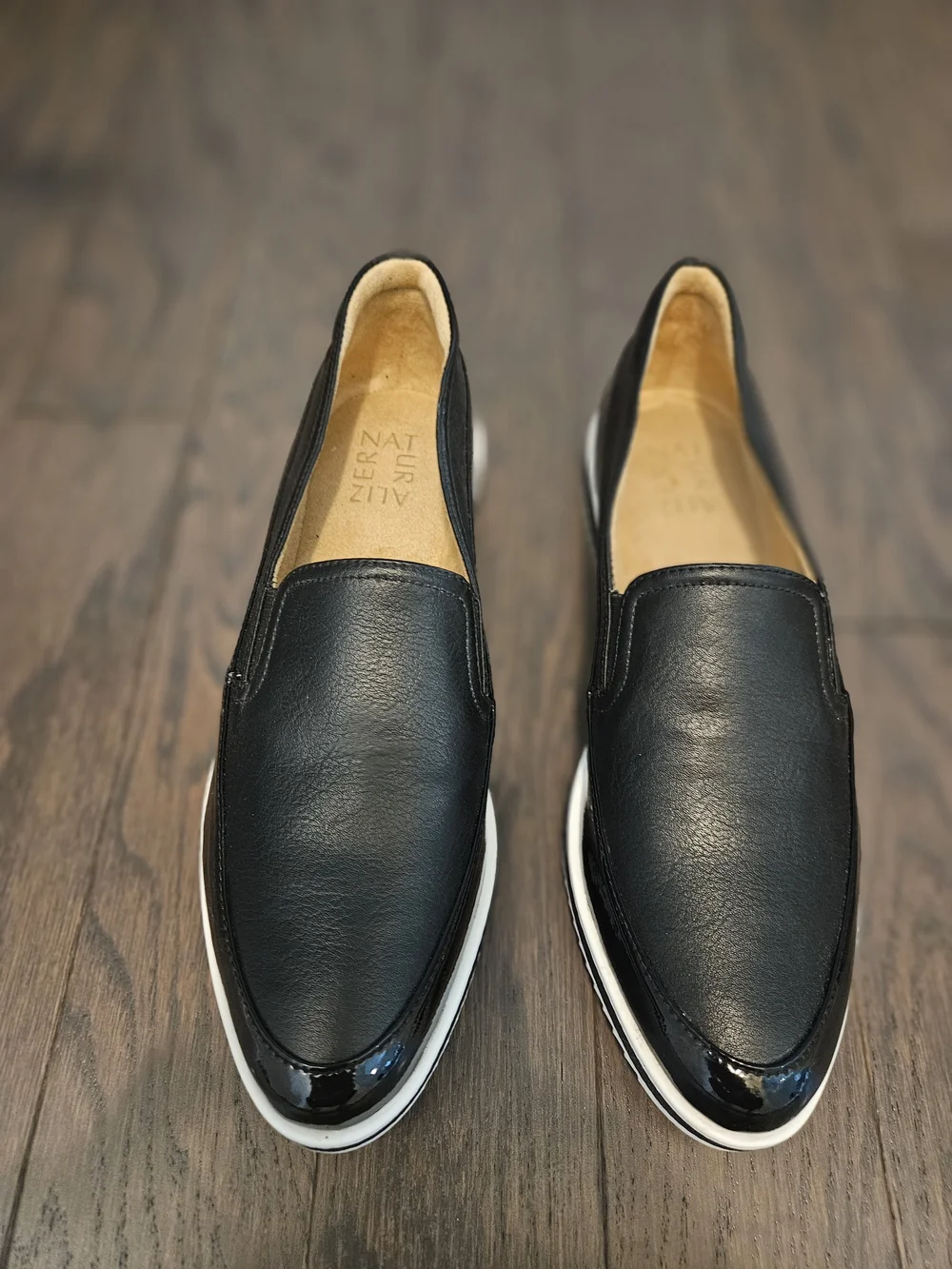 Naturalizer Black Slip-On Loafers with White Trim
